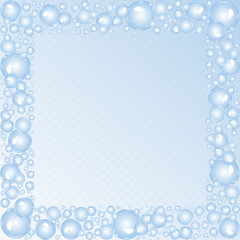 Soap bubbles background. Air bubbles vector. Bubbles square frame