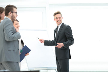 business team discussing a new business presentation near the bl