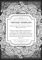 Vector Mohochrome Floral Template with Place for Text