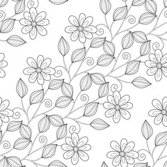 Obraz premium Vector Seamless Monochrome Floral Pattern