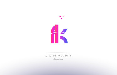 fk f k  pink modern creative alphabet letter logo icon template