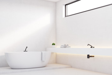 Fototapeta na wymiar Luxury bathroom with white walls, corner