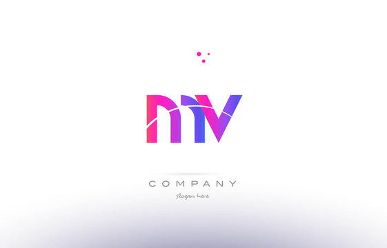 mv m v  pink modern creative alphabet letter logo icon template