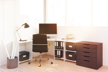 Workplace with black closet, toned