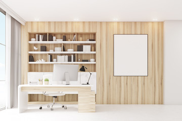 Light wooden workplace with table