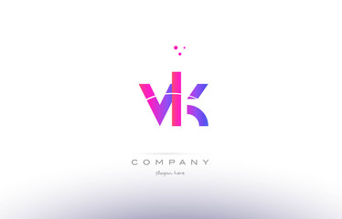 vk v k  pink modern creative alphabet letter logo icon template