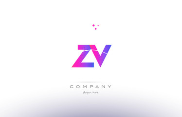 zv z v  pink modern creative alphabet letter logo icon template