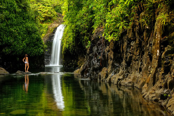 Fototapeta na wymiar Wainibau Waterfall at the end of Lavena Coastal Walk on Taveuni Island, Fiji