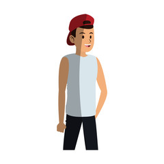 young guy with red cap cartoon icon over white background. colorful design. vector illustration