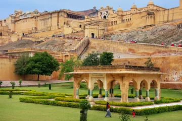 Velvet curtains Establishment work Amber Fort near Jaipur in Rajasthan, India