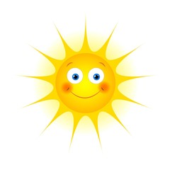 Sonne mit Gesicht, 
Vektor Illustration isoliert auf weißem Hintergrund
