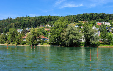 The Aare river in Switzerland, view from the city of Aarau