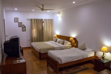 Typical room in a hotel in Bharatpur near Keoladeo Ghana National Park in India