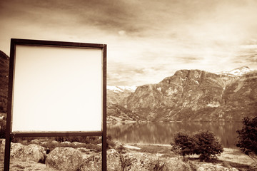 Empty board in mountains nature, Norway