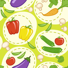 Seamless green pattern with different fresh vegetables. Vector illustration