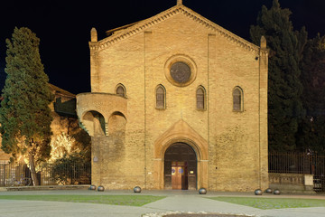Facade of Santo Stefano church at night, Bologna, Italy