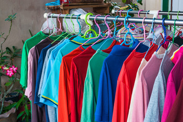 Colorful Shirts Hanging on Clothes Line for Drying