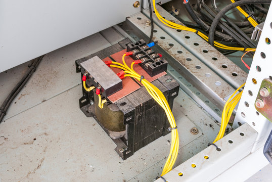 Closeup to Electric Transformer in Control Cabinet