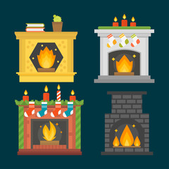 Flat style fireplace icon design house room warm christmas flame bright decoration coal furnace and comfortable warmth energy indoors vector illustration.