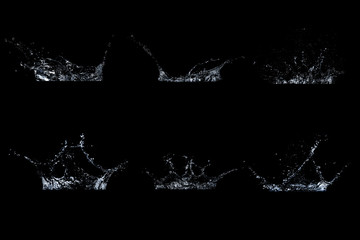 Set of water splash in black background.