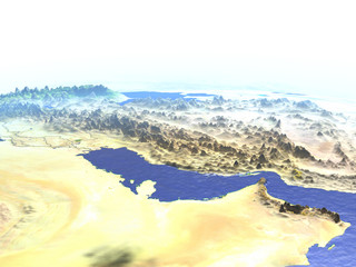 Persian Gulf on realistic model of Earth