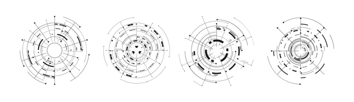 Set Of 4 Futuristic Circle Tech Digital Concept Icon Isolated