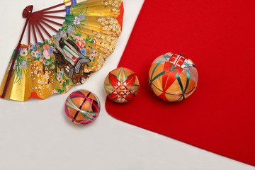 和風イメージ　手毬　毛氈　扇子