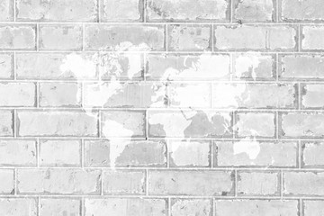 Red Brick wall texture surface with world map