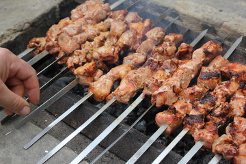 Meat porkis fried on the grill skewers at coals 20462