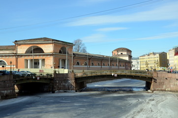  View on Tripartite Bridge or Three-Arched Bridge in Saint-Petersburg, Russia