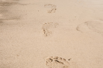 Fototapeta na wymiar People foot prints on beach sand