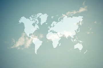 Fototapeta na wymiar Blue sky cloud with world map , process in vintage style