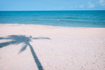 Summer background - Palm tree shadow at clear tropical beach.