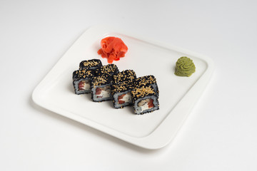 Japanese food roll maki on white background