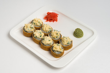 Japanese food roll maki on white background
