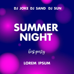Summer night poster violet color bokeh with a modern style template
