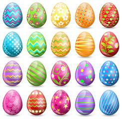Collection of 20 beautiful Easter eggs, made with glass and painted with colors.