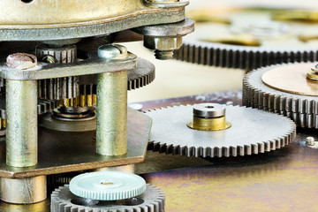 gear mechanism. cog and wheel detail. extreme closeup.