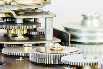 extreme closeup of mechanical gears cogwheels mechanism