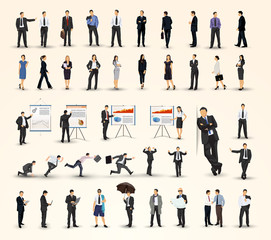 Big collection of business people illustrations in different poses, business man and business woman variations, and presentations