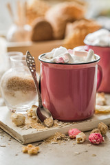 a delicious Cup of cocoa with colorful marshmallows