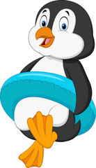 Cartoon penguin with inflatable ring