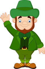 Cartoon leprechaun waving hand