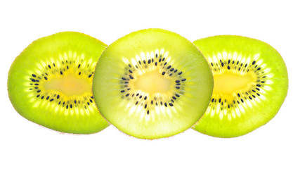 Kiwi on a white background. Macro photo. Top view.