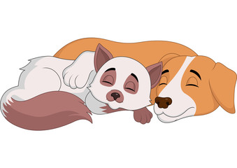 Cartoon cat and dog relaxing