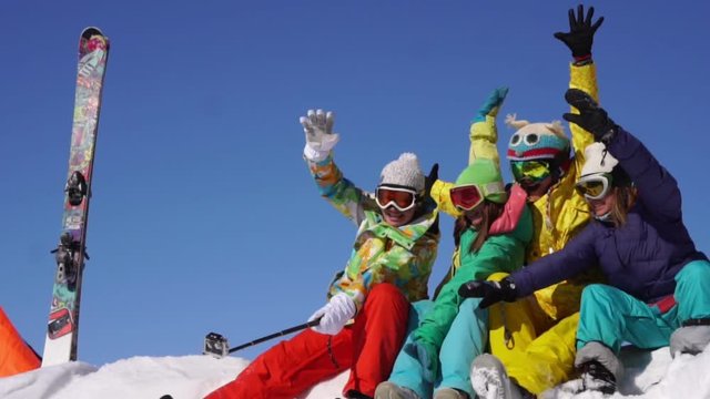 Selfie portrait messaging winter ski skiing snow vacation young Caucasian,outdoor. Slow-motion
