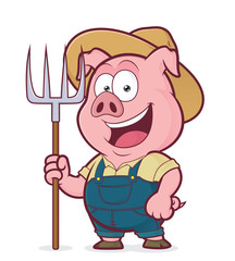 Pig farmer holding a rake