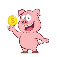 Pig holding gold coin
