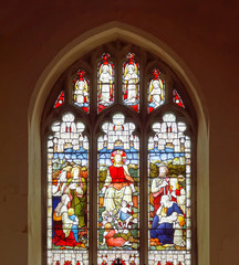 Beautiful colorful church window in Lewes, Great Britain