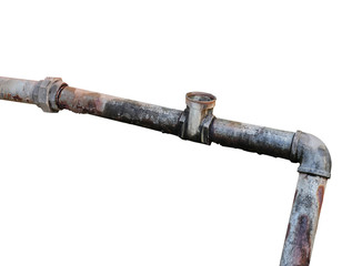 Plumbing Steel dilapidated, water pipe old rusty Dirty drinking   isolated on white background, and clipping path